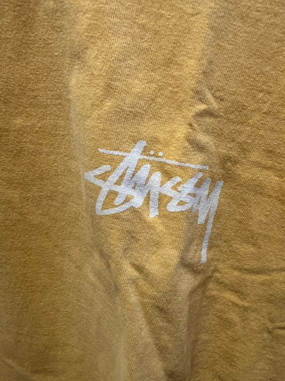 Stussy Yellow Crewneck Long Sleeve Tee with White Logo Tag - Picture 5 of 5